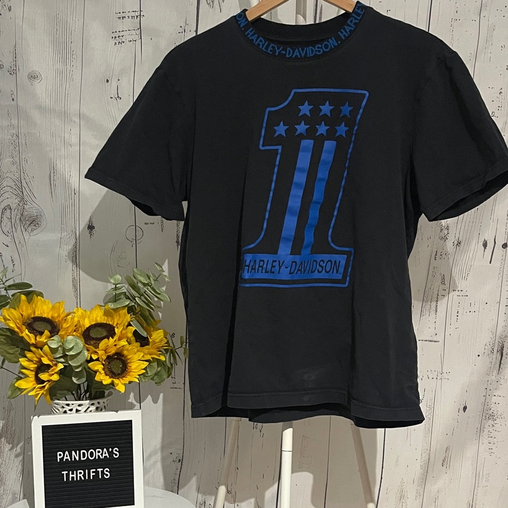 Harley-Davidson Black Tee with Blue Number Graphic